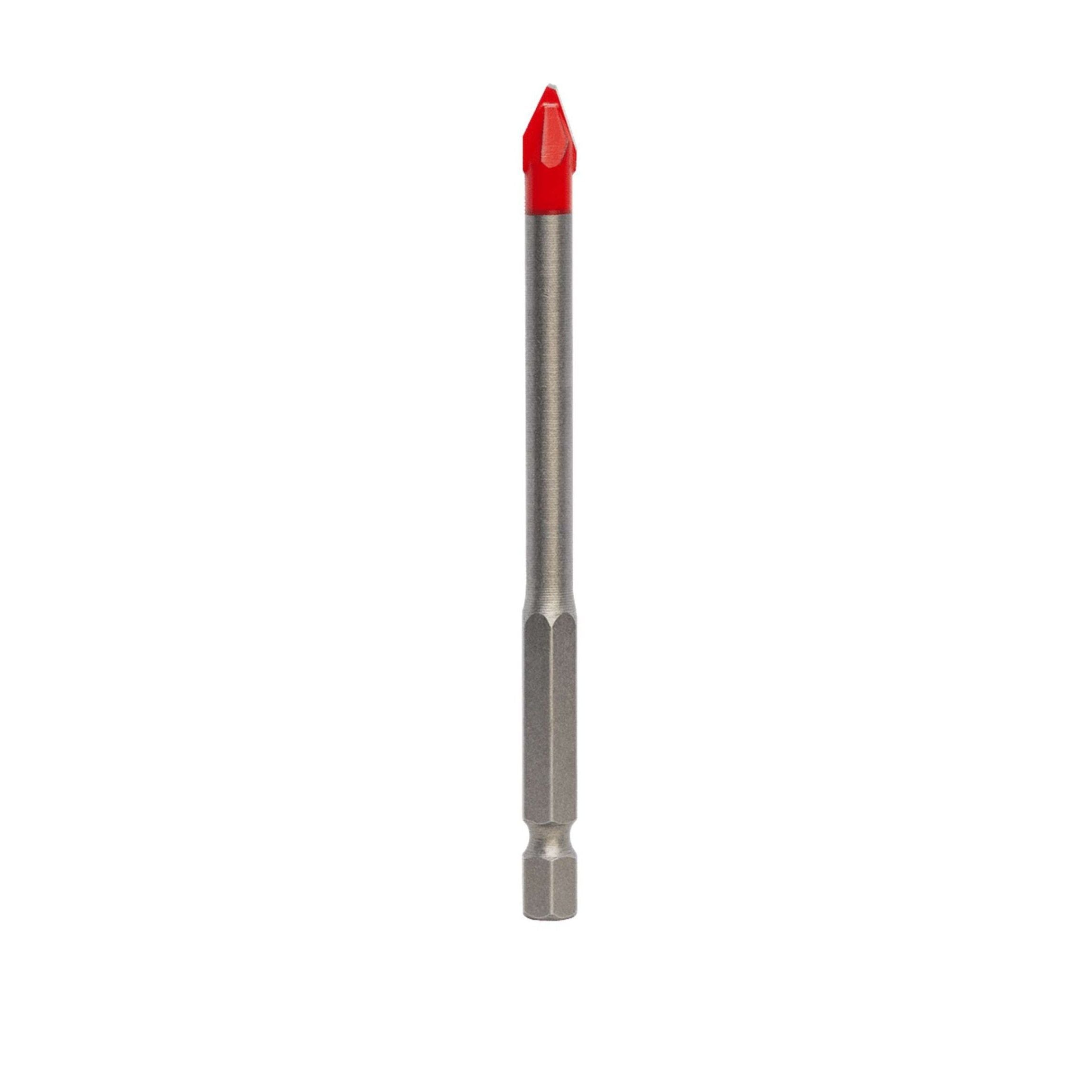 The DIABLO DMANSP1030 1/4 in. Hard Tile & Stone Carbide Tipped Drill Bit by Diablo features a red-tipped, multi-ground carbide grip point, designed for tough drilling tasks on hard tile and stone.